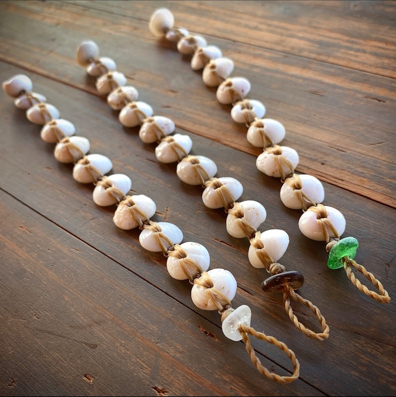 Comfortable flat laced puka shell bracelet with seaglass locking clasp image 3