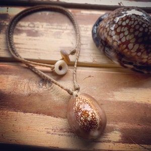 Hawaiian snake’s head cowrie shell necklace with locking seaglass clasp