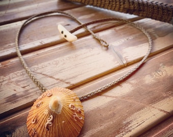 Unusual beach gathered golden opihi shell necklace