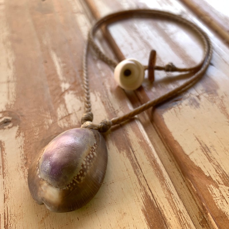 Purple cowrie shell necklace with locking seaglass clasp image 4