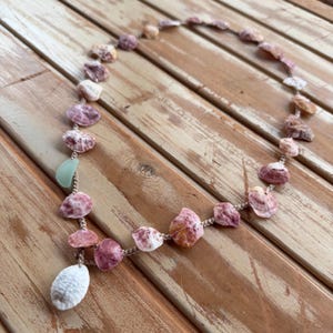 Boho Molokai Shell Wrap Bracelet Necklace: Thorny Oyster, Seafoam Seaglass