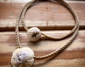 Rustic Purple spiral puka cone shell cap necklace