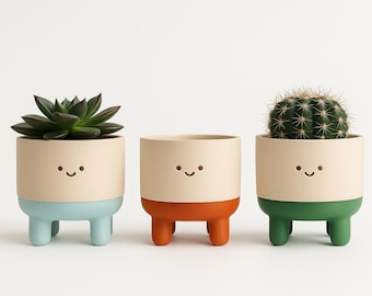 Happy Face Planter - Cute Plant Pot, Head Planter for Succulents, Fun Face Planter with Pants, Unique Home Decor, Succulent Pot