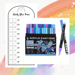 Nicety Blue Tones Acrylmarker Kleurenkaart voor Mystery Coloring (Blanco Digitaal Formaat)