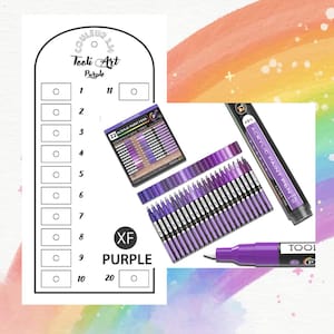Tooli Art Pack Paarse acrylmarkerkleurenkaart voor Mystery Coloring (Blanco digitaal formaat)