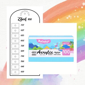 Zibeef 100 acrylmarker kleurenkaart voor mystery-kleuring (blanco digitaal formaat)