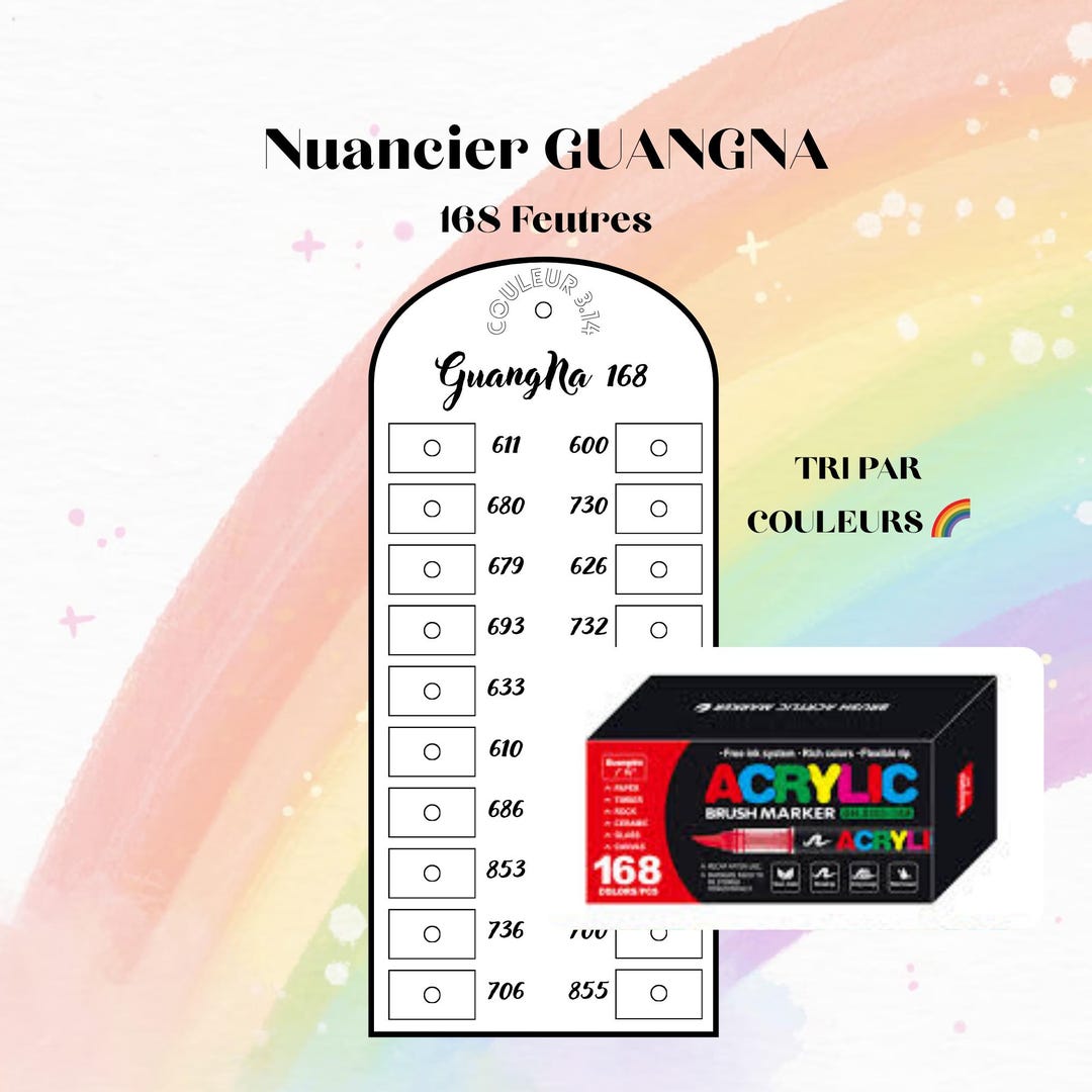 GUANGNA 168 Acrylic Marker Color Swatch for Printable Mystery