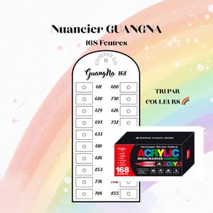 GUANGNA 168 Acrylmarker-Farbmuster für ausdruckbare Malvorlagen – nach Farben sortiert – ausdruckbare Marker-Farbmuster