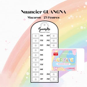 Nuancier feutres acryliques GUANGNA MACARON pour coloriage mystère à imprimer - Marker Swatch Printable