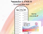 Nuancier Stylos Gel LANGUO SHINY Glitter pour coloriage mystère trié par COULEURS à imprimer - Marker Swatch Printable