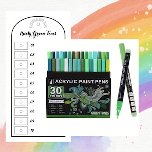 Nicety Green Tones Acrylmarker Kleurenkaart voor Mystery Coloring (Blanco Digitaal Formaat)