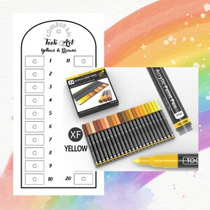 Tooli Art Pack Geel & Bruin Acryl Markers Mystery Kleurkaart (Blanco Digitaal Formaat)