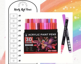Nuancier feutres acryliques Nicety Red Tones pour coloriage mystère (format numérique vierge)
