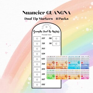 GUANGNA DUAL TIP Acryl Marker Kleurenstaal (11 stuks) voor printbare mystery kleurplaten - Printbaar markerkleurenstaal