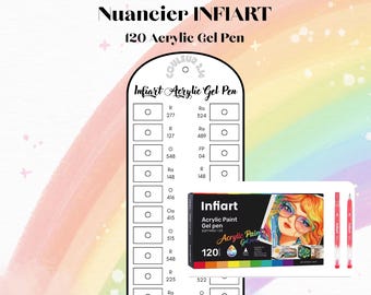 Nuancier stylos gel acryliques INFIART 120 pour coloriage mystère à imprimer - Marker Swatch Printable