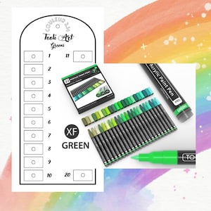 Tooli Art Pack Greens Acryl Marker Kleurenkaart voor Mystery Coloring (Blanco Digitaal Formaat)