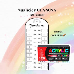 GUANGNA 120 Campioni di colore per pennarelli acrilici per colorazione misteriosa stampabile - Ordinati per colore - Campioni di colore stampabili