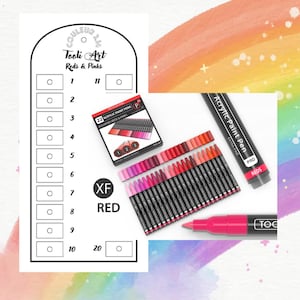 Tooli Art Pack Rode en roze acrylmarkerkleurenkaart voor Mystery Coloring (blanco digitaal formaat)