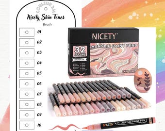 Nuancier feutres acryliques Nicety Skin Tones Brush pour coloriage mystère (format numérique vierge)