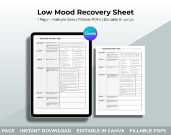 Low Mood Recovery Sheet | Printable + Customizable Worksheet | Depression + Mood Support | Mindfulness, Self-Care Digital Download