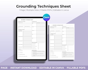 Grounding Techniques Sheet | Printable + Customizable Worksheet | Anxiety + Panic Attack Help | Mindfulness, Self-Care Digital Download
