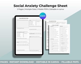 Social Anxiety Challenge Sheet | Printable + Customizable Worksheet | Confidence + Anxiety Support | Mindfulness, Self-Care Digital Download