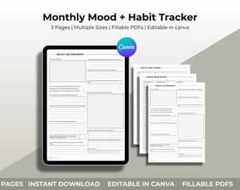 Monthly Mood + Habit Tracker | Printable + Customizable Worksheet | Wellness + Self-Care Planner | Mindfulness, Self-Care Digital Download