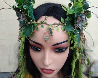 Königin Waldkrone Elfen Krone Wald Waldfeen Krone Göttinnenwald Königin Krone Hexe Elfenkrone Moos Haarschmuck Druide Tiara