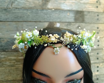 デイジーの花冠、ブライダルの花冠、花輪、花のヘッドピース、編み込み