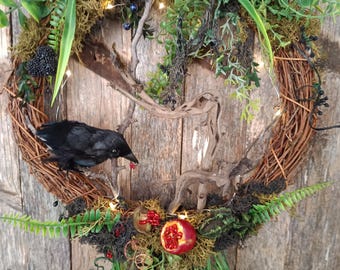 Couronne noire gothique Corbeau gothique Couronne de corbeau Couronne de sorcière Couronne de décoration gothique pour porte noire Couronne de corbeau noir