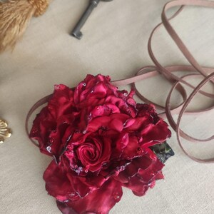 Distress Rose Flower Choker Red Passion Floral Choker Necklace Corsage Choker Burning Desire Rose Choker Gift Bridesmaid Choker Gift for Her