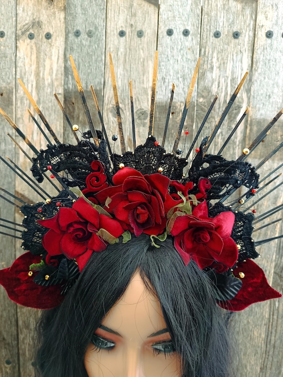 Gothic Rose Crown Rose Flower Headband Gothic Wedding  display picture 2