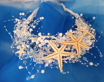 Seashell Crown Starfish Tiara Mermaid Crown Seashell Headband Mermaid Tiara Ocean Tiara Beach  Hairband Mermaid Tiara Pearls Mermaid costume