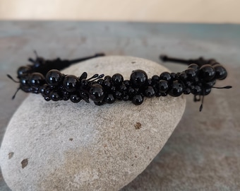 Coroa de Cristal de Turmalina Negra, Tiara de Turmalina Negra com Energia Curativa, Coroa de Pedra Gótica Negra, Coroa de Cristal da Deusa Negra