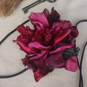 Distress Rose Flower Choker Red Passion Floral Choker Necklace Corsage Choker Burning Desire Rose Choker Bridesmaid Choker Gift for Her