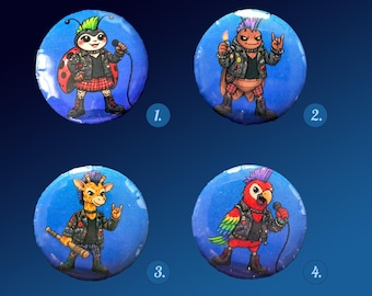 Punk Cartoon Animal Pins, Quirky Badge Set