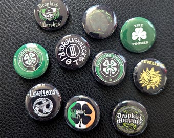 Folk Punk Rock Band Buttons, Dropkick Murphys, Pogues, Flogging Molly, Levellers, 25mm