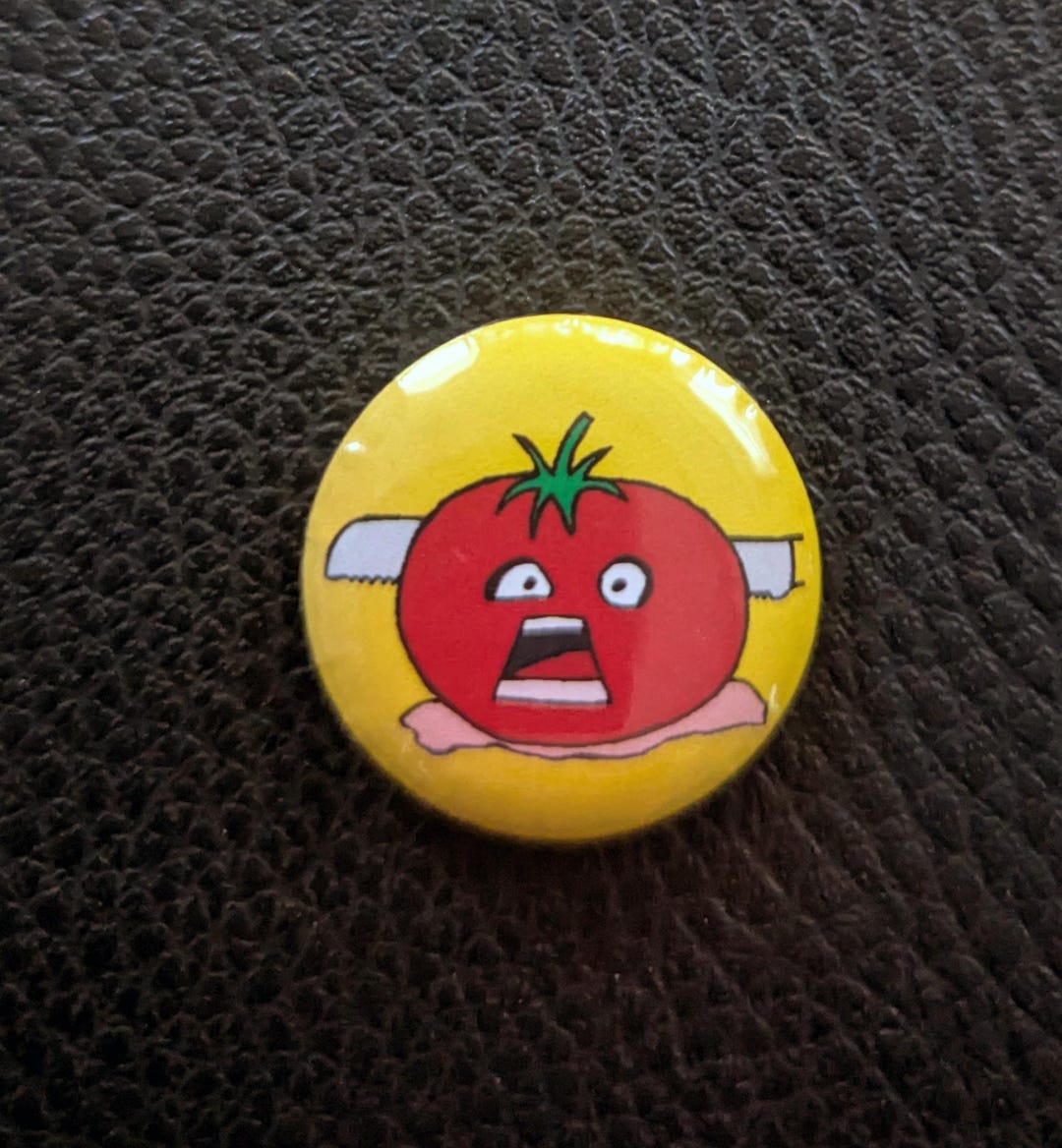Scared Tomato Button – 25mm Pin Badge – Funny Vegetable Illustration ...