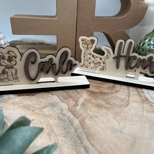 Lettering nameplate stand with motif/logo personalized from wood