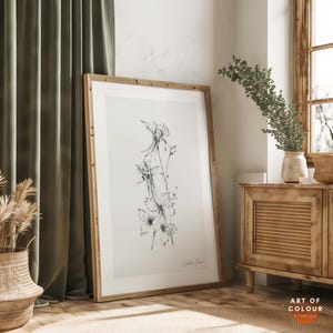 Floral Line Art Farmhouse Wall Art Botanical Prints Digital Print Minimalist Wall Art Neutral Wall Art Living Room Decor Modern Wall Print