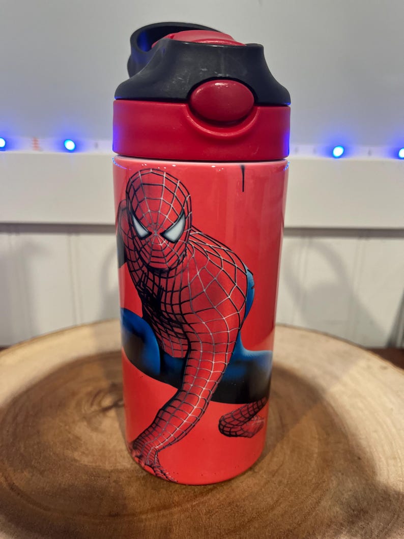 Vaso infantil personalizado de Spider-Man: botella de agua con tapa abatible de 355 ml imagen 5