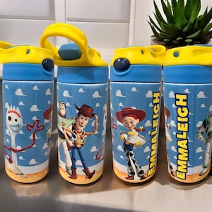 Personalized Toy Story , Woody and friends  , flip top water botlle  , 12oz kids tumble