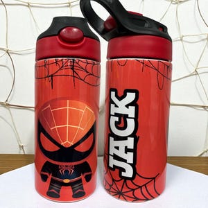Vaso infantil personalizado de Spider-Man: botella de agua con tapa abatible de 355 ml imagen 6