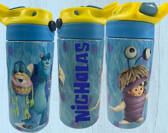 Personalized Monster SA   , Kids tumbler , flip top water botlle  , 12oz kids tumble