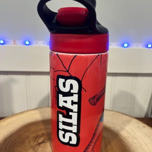 Vaso infantil personalizado de Spider-Man: botella de agua con tapa abatible de 355 ml imagen 4