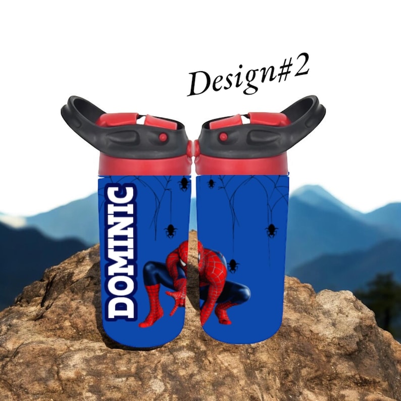 Vaso infantil personalizado de Spider-Man: botella de agua con tapa abatible de 355 ml imagen 2