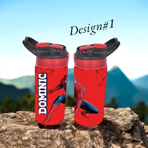 Vaso infantil personalizado de Spider-Man: botella de agua con tapa abatible de 355 ml imagen 1