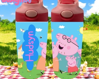 Spersonalizowany kubek dla dzieci Peppa Pig: butelka na wodę z klapką o pojemności 12 uncji