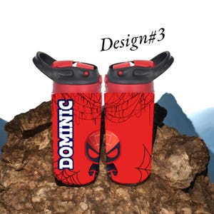 Vaso infantil personalizado de Spider-Man: botella de agua con tapa abatible de 355 ml imagen 3