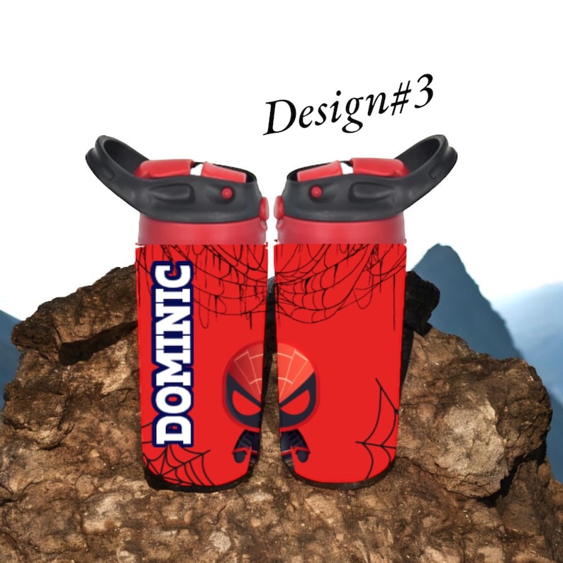 Vaso infantil personalizado de Spider-Man: botella de agua con tapa abatible de 355 ml imagen 3